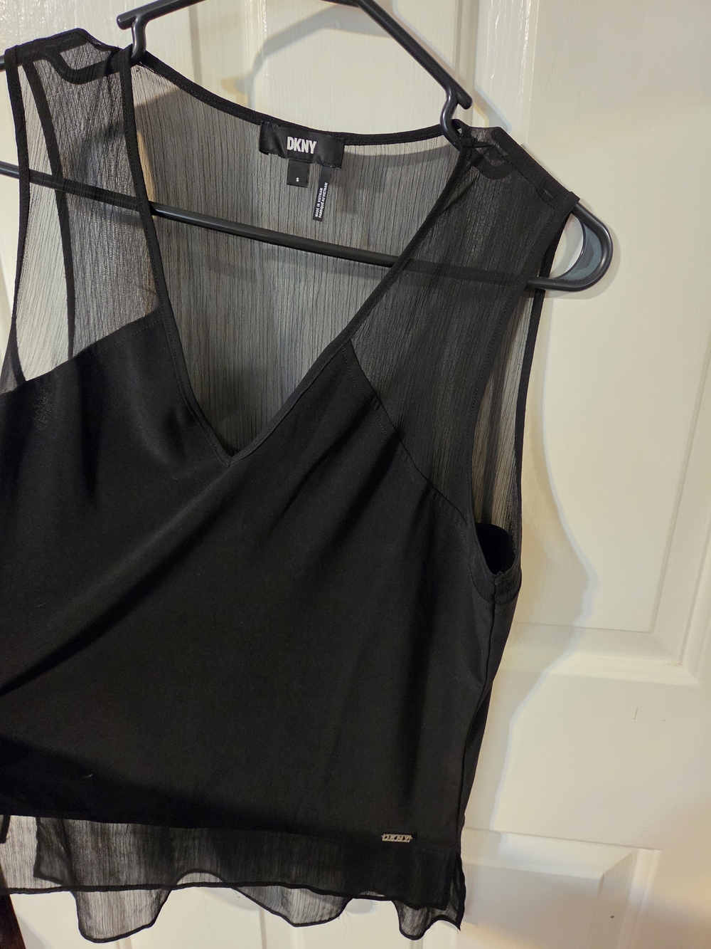 DKNY Black Sheer Mesh V-Neck Sleeveless Top